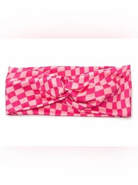 NEW Pink Checkerboard Knot Headband Wrap | Boutique Stretch Turban Style Hair